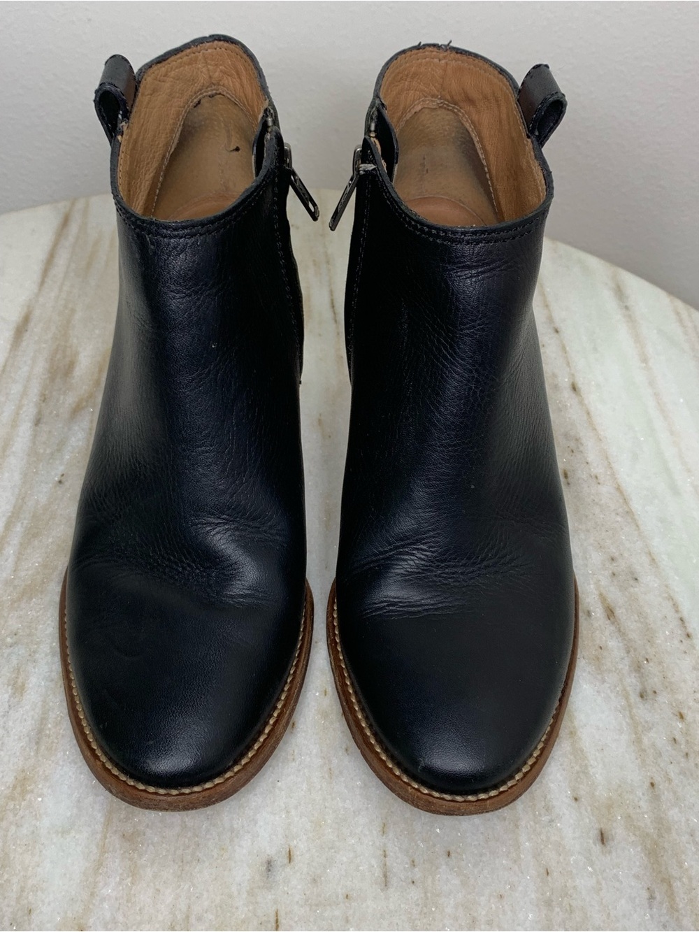 Madewell boot ankle “The Billie” black Leather style f5044 Stacked Sole